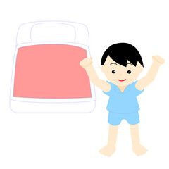 起きて背伸びをする男の子