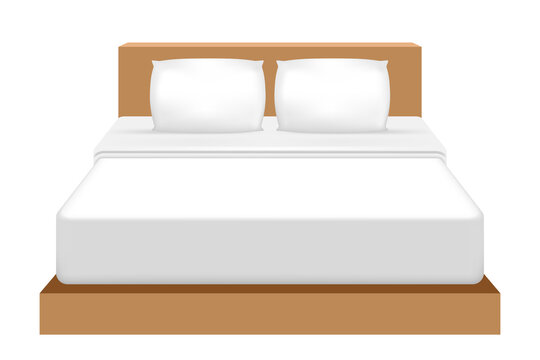 recommend clip art: double bed, bed and double pillow isolated on white, 3d illustration bed for clip art, mattress and pillow