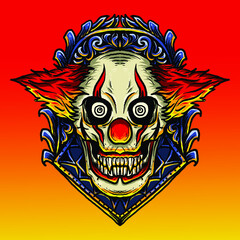 artwork illustration and t-shirt design skull clown engraving ornament premium vector