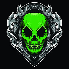 artwork illustration and t-shirt design alien skull engraving ornament premium vector
