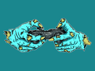 artwork illustration and t-shirt design zombie hand play controller game premium vector © astro