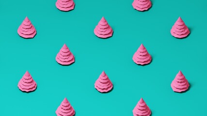 3D Christmas tree. Low polygonal winter. Climate change and weather. 3D rendering of a forest with a Christmas tree