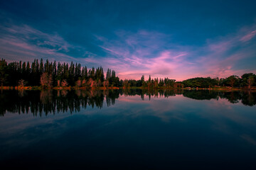 Natural high angle panoramic background With an atmosphere surrounded by mountains and trees, with a blurred wind, cool