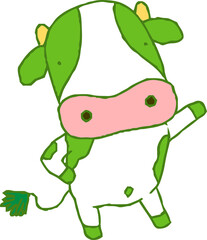 Green Cute hand-painted Holstein cow