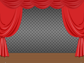 Empty stage illustration with red curtains transparent