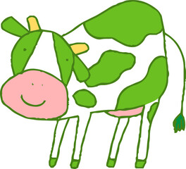 Green Cute hand-painted Holstein cow