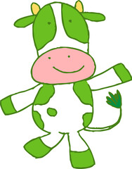 Green Cute hand-painted Holstein cow
