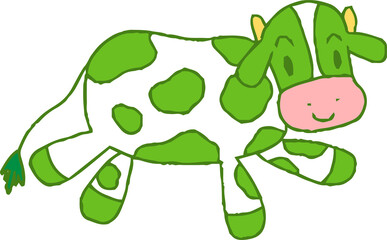 Green Cute hand-painted Holstein cow