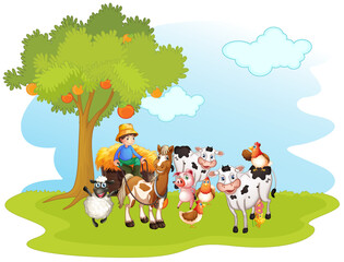 Fototapeta premium Group of domestic animals in a farm isolated