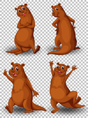 Set of cute otter on transparent background