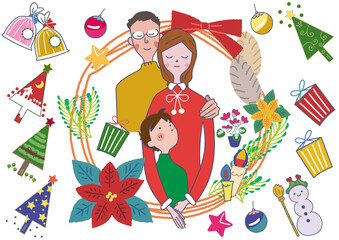 家族と祝うクリスマス　イラスト