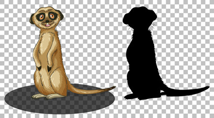 Meerkat cartoon character with its silhouette