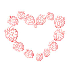 red strawberries in a vector forming a heart shape on a white background