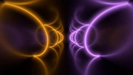 Sci Fy neon lamps in a dark tunnel. Reflections on the floor and walls. 3d rendering image.