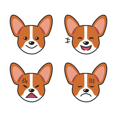 Set of corgi dog faces showing different emotions for design.