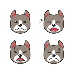 Set of pitbull terrier dog faces showing different emotions for design.