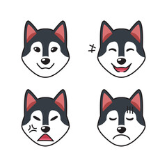 Set of siberian husky dog faces showing different emotions for design.