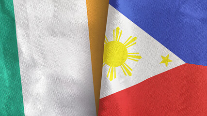 Philippines and Ireland two flags textile cloth 3D rendering