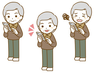 スマホを操作する老年男性