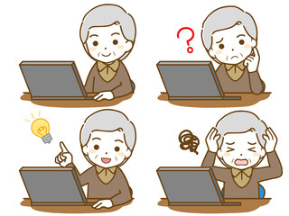 パソコンを操作する老年男性