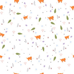 vector pattern with a small Fox in the Christmas forest