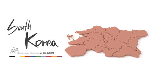 jeollabuk-do map. 3d rendering map of south korea provinces.