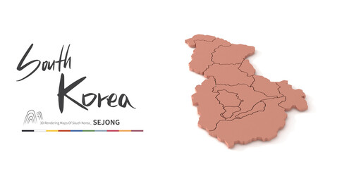 sejong map. 3d rendering map of south korea provinces.