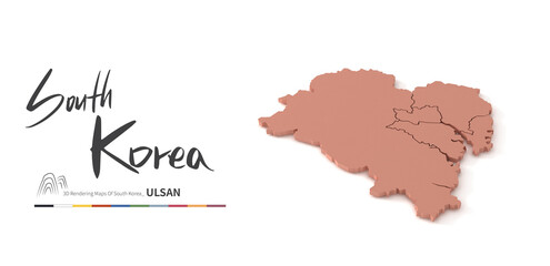 ulsan map. 3d rendering map of south korea provinces.