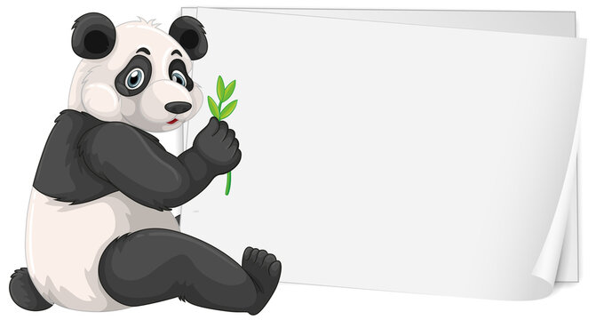 Blank sign template with cute panda on white background