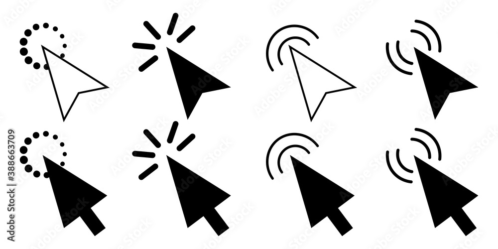 Poster vector set of mouse cursors. pointer icons on the monitor. mouse click symbols in the form of arrows