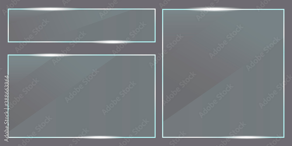 Wall mural vector image of transparent glass rectangles. shiny glossy plastic. set of shiny realistic plaques. 
