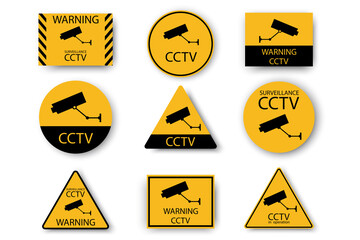 Vector set of CCTV signs. Surveillance warning. Security system stickers. Stock image. EPS10
