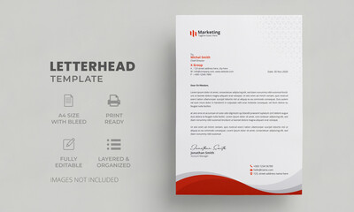 Creative Business Letterhead Template with Red Elements