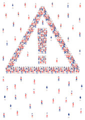 Exclamation mark sign from Miniature crowd group, Problem of internet social network technology for people concept Poster or social banner design illustration on white background, copy space, vector