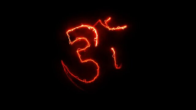 om a symbol of Hinduism  fire graphic 4k animation, om lighting motion graphic, lighting animation om Hinduism stock video.