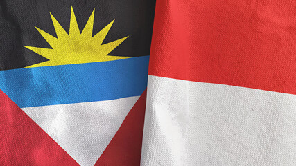 Indonesia and Antigua and Barbuda two flags textile cloth 3D rendering