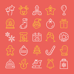 クリスマス　線画アイコンのセット