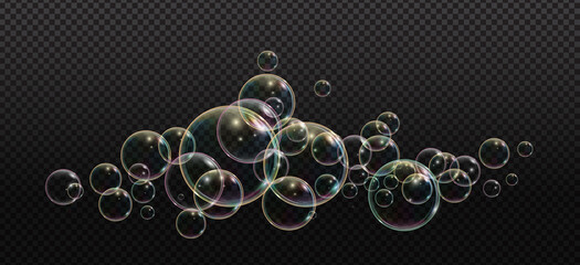 Bath foam soap with neon bubbles isolated vector illustration on transparent background. Colorful cloud of blowing bubbles and soapy foam.