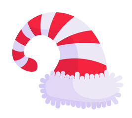 Stripped christmas party hat with fur on white background