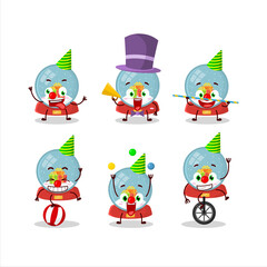 Cartoon character of snowball with gift with various circus shows