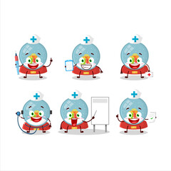 Doctor profession emoticon with snowball with gift cartoon character