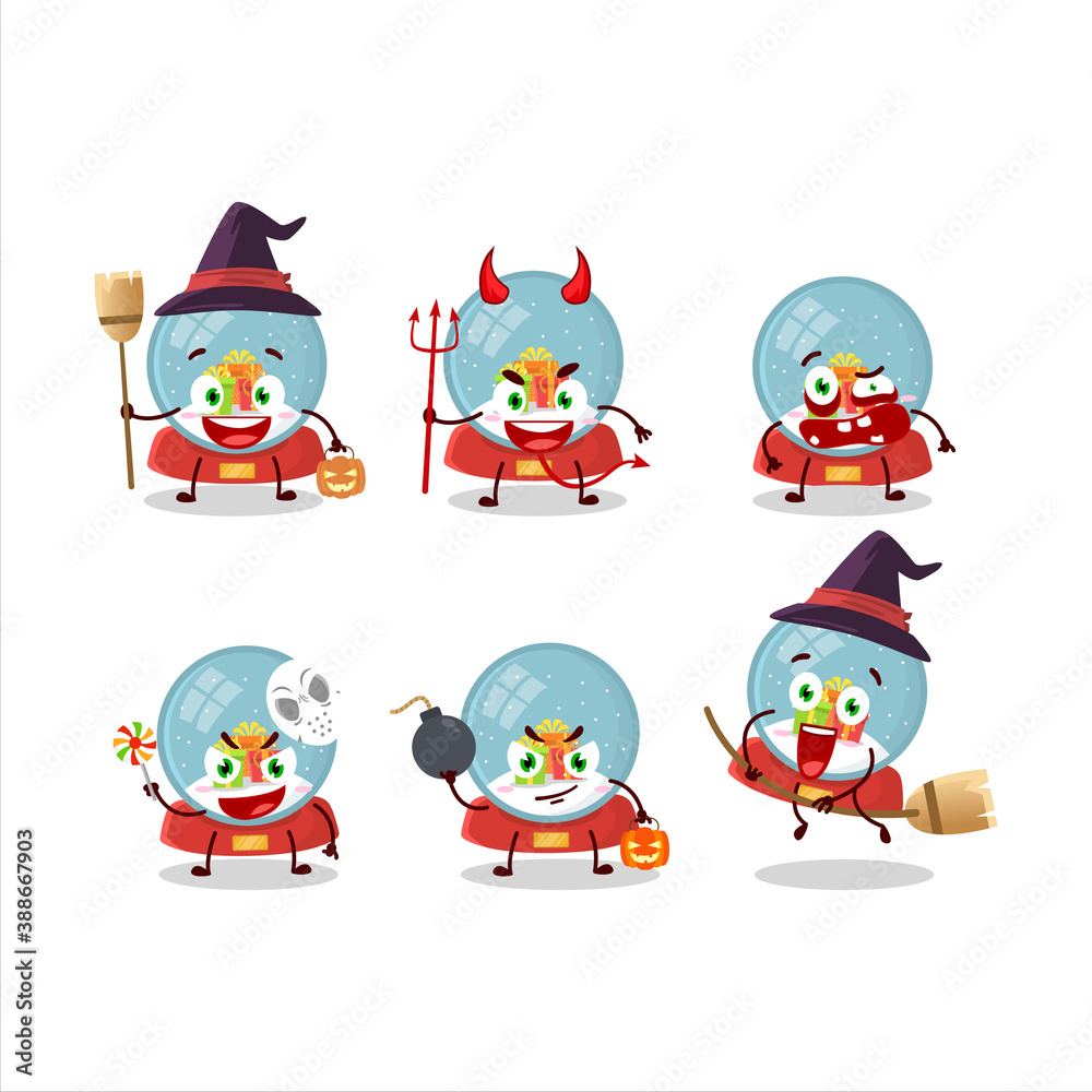 Sticker Halloween expression emoticons with cartoon character of snowball with gift