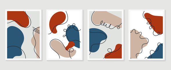 Abstrakte Wandkunst-Vektorsammlung. Erdtöne organische Form Kunstdesign für Poster, Drucke, Cover, Tapeten, minimale und natürliche Wandkunst. Vektorillustration.. © TWINS DESIGN STUDIO