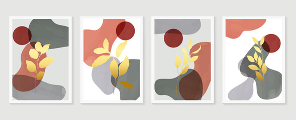 Luxury botanical golden Texture wall art vector set. Marble art design with abstract shape and gold pattern. Design for print, cover, wallpaper, Minimal and  natural wall art. Vector illustration..