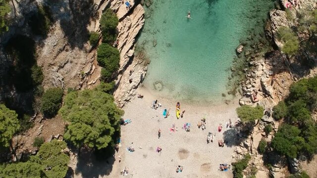 Aerial view of Calanque de Port Pin in Marseille, one of the most beautiful calanques at Cassis.