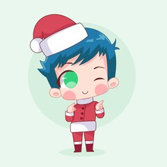 Cute Kawaii Cartoon Hand Drawn Boys or Kids Wearing Christmas Costume With Smiling Face. Suitable for Children Book, Mascot, Character, Greeting Cards, Sticker, T-Shirt Design. Illustration. Doodle