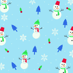 christmas background with snowman and snowflakes pattern