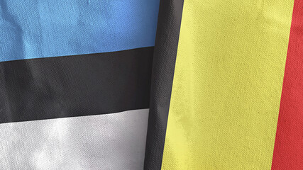 Belgium and Estonia two flags textile cloth 3D rendering