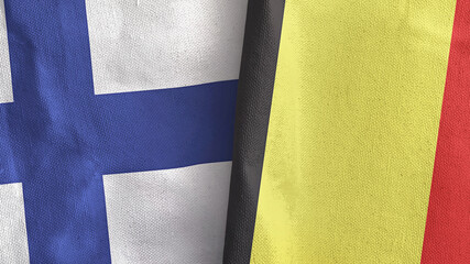 Belgium and Finland two flags textile cloth 3D rendering