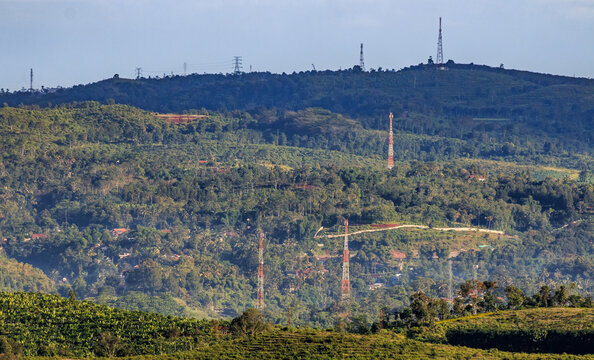 Base Transceiver Station & Transmission tower in a green hill mountain in Indonesia